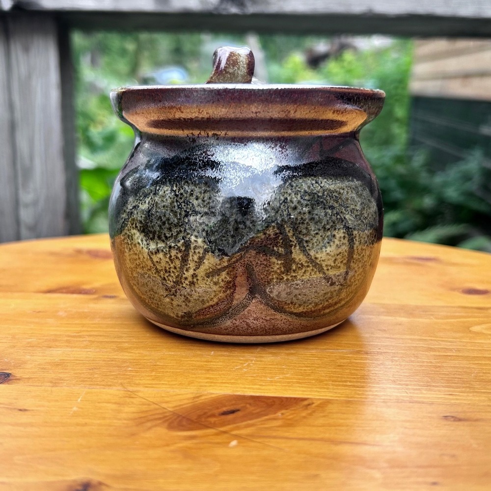 Vintage Lidded Honey Pot Sugar Bowl Small Brown Earthy Bruce Nyeste BN Studio
